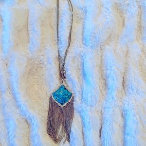 Kendra Scott Kingston Long Pendant Necklace EUC - Gold Veined Turquoise